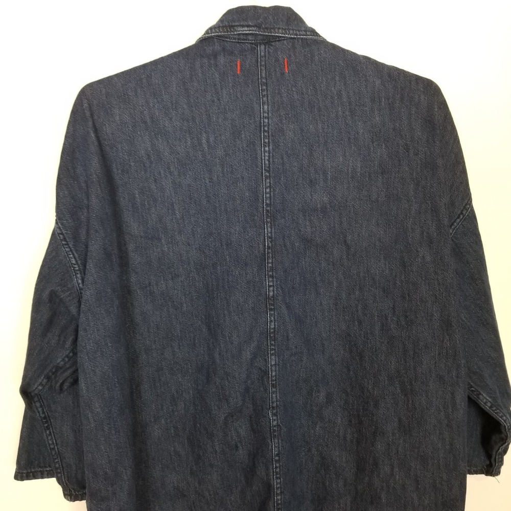 Zara Minimalist Denim Jacket Women Sz M Blue Long Pockets Relaxed Boho - Picture 7 of 11